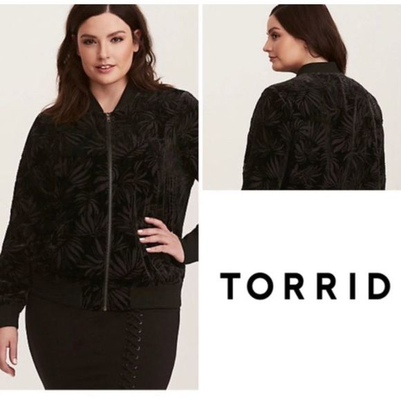 torrid Jackets & Blazers - Torrid - Burnout Velvet Palm Leaf Bomber Jacket sz 2